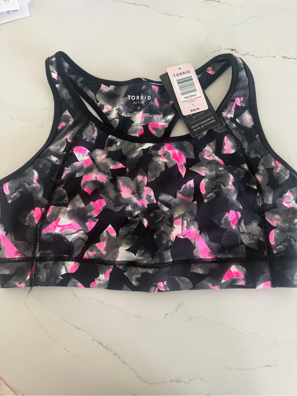 torrid Black & Hot Pink Floral Sports Bra